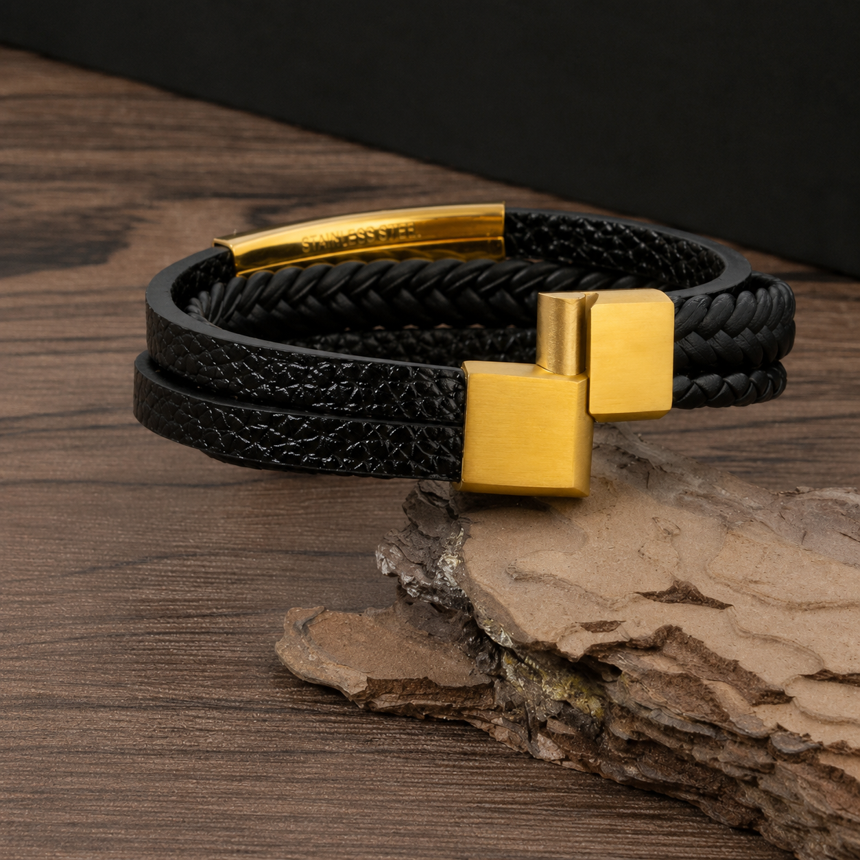 Zelestino Onyx Leren Herenarmband