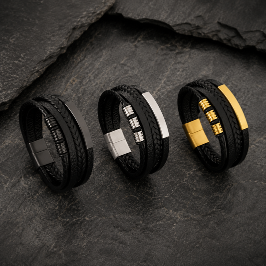 Zelestino Onyx Leren Herenarmband