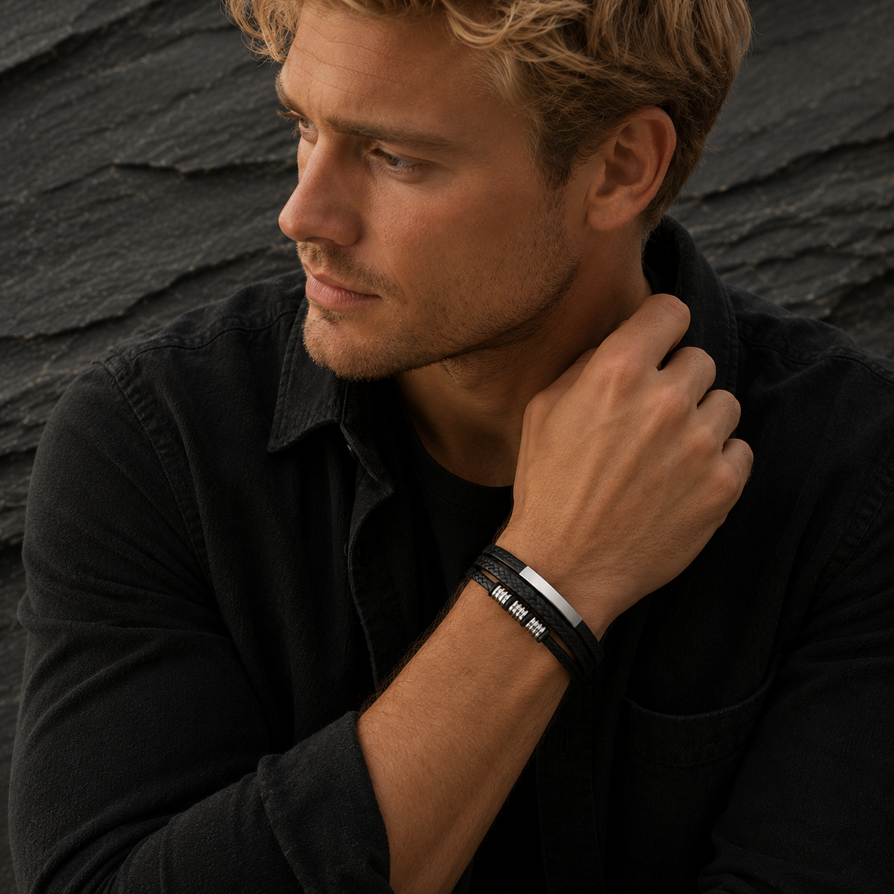 Zelestino Onyx Leren Herenarmband